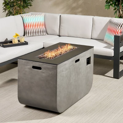 Adio Rectangular 40" Light Weight Concrete Gas Fire Pit Light Gray - Christopher Knight Home