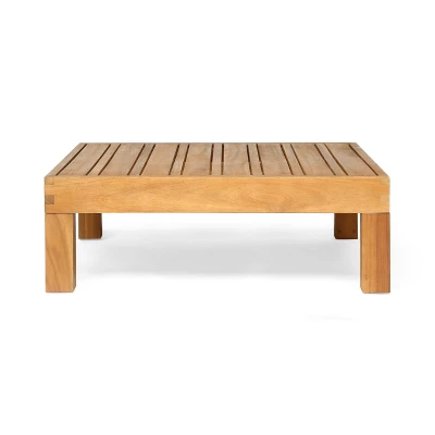2pc Brava Outdoor Acacia Wood Right Arm Loveseat & Coffee Table with Cushion Teak/Beige - Christopher Knight Home