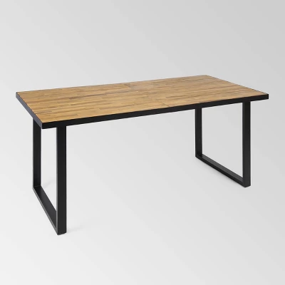 Heron 7pc Rectangular Acacia Wood &Wicker Dining Set - Teak/Brown - Christopher Knight Home