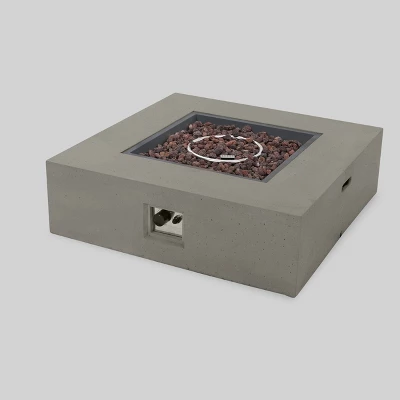 Oana 7pc Acacia V-Shaped Sectional Sofa Set with Fire Pit - Teak/Beige/Light Gray - Christopher Knight Home