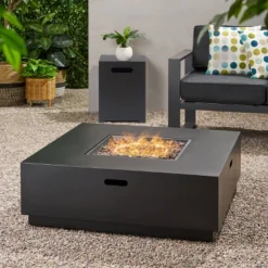 Wellington 40" Square Iron Gas Fire Pit With Tank Holder - Dark Gray - Christopher Knight Home