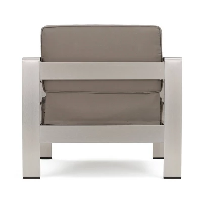 Cape Coral 5pc Outdoor 4 Seater Aluminum Chat Set with Fire Pit - Silver/Khaki - Christopher Knight Home