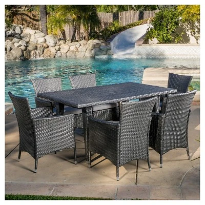 Malta 7pc Wicker Patio Dining Set with Cushions - Gray - Christopher Knight Home