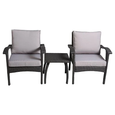 Honolulu 3pc Wicker Patio Chat Set with Cushions - Gray - Christopher Knight Home