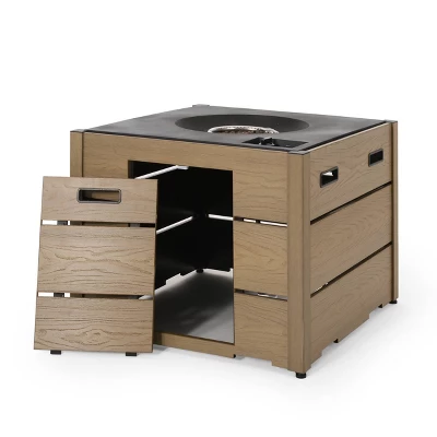 Archie Outdoor Square Fire Pit - Brown - Christopher Knight Home