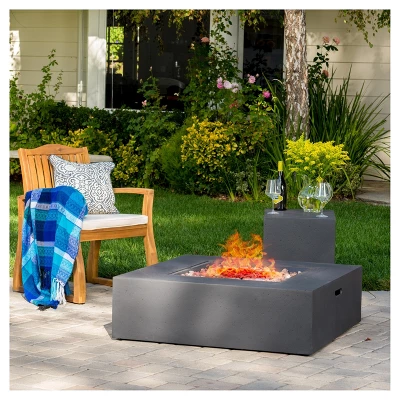 Aidan 40" Light Weight Concrete Gas Fire Pit Table With Tank Holder Square - Christopher Knight Home