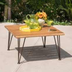 Zion Acacia Wood Square Patio Coffee Table - Teak - Christopher Knight Home