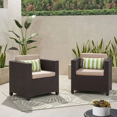 Waverly 2pk Faux Wicker Club Chairs - Brown/Beige - Christopher Knight Home