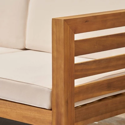 Cambridge 5pc Acacia Wood Patio Sofa Set - Teak/Beige - Christopher Knight Home