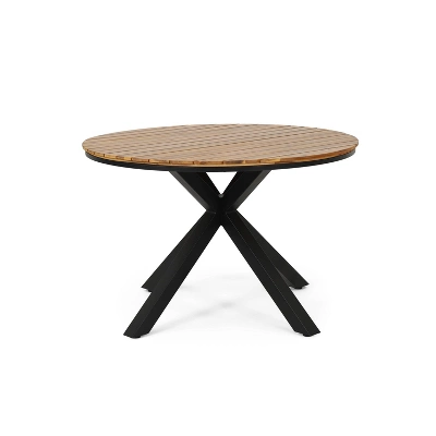 Soto Round Outdoor Acacia Wood Dining Table Teak/Black - Christopher Knight Home
