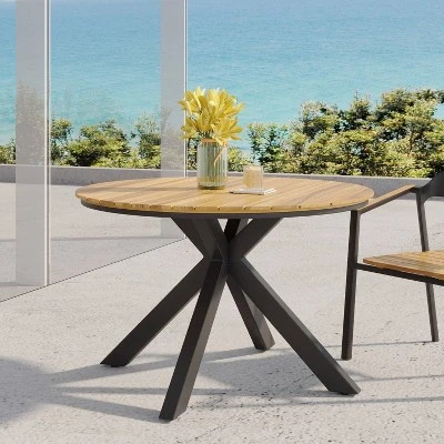 Soto Round Outdoor Acacia Wood Dining Table Teak/Black - Christopher Knight Home