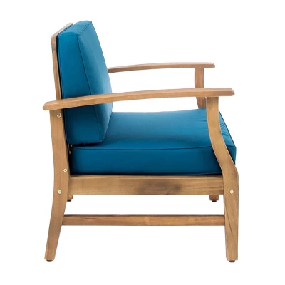 Perla 2pk Acacia Wood Club Chairs - Teak/Blue - Christopher Knight Home