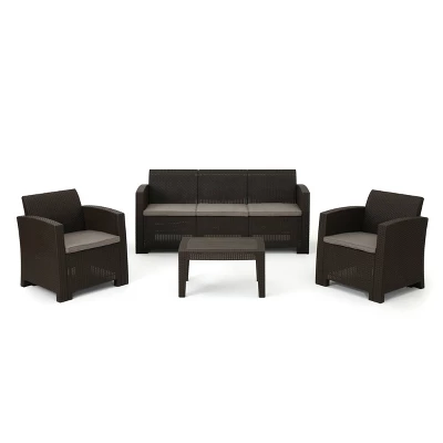 Jacksonville 4pc Faux Wicker Chat Set - Brown - Christopher Knight Home