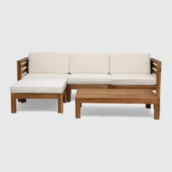 Cambridge 5pc Acacia Wood Patio Sofa Set - Teak/Beige - Christopher Knight Home