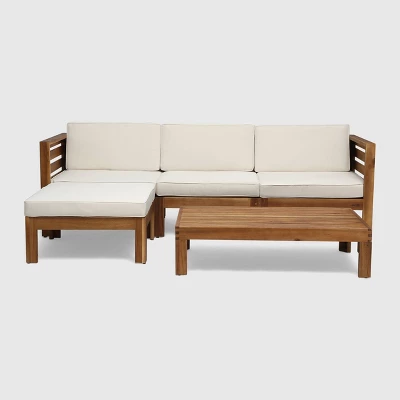 Cambridge 5pc Acacia Wood Patio Sofa Set - Teak/Beige - Christopher Knight Home