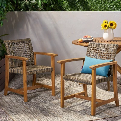 Hampton 2pk Acacia Wood & Wicker Dining Chairs - Natural/Gray - Christopher Knight Home