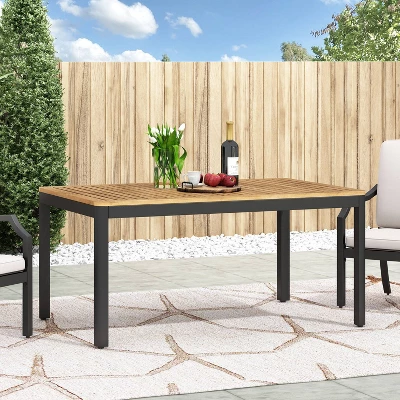 Doheny Rectangular Outdoor Aluminum Dining Table Natural/Black - Christopher Knight Home