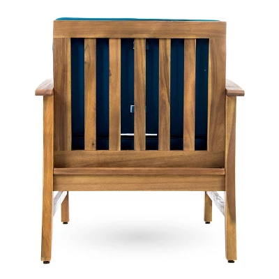 Perla 2pk Acacia Wood Club Chairs - Teak/Blue - Christopher Knight Home