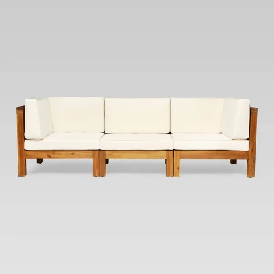 Brava 4pc Acacia Modular Sofa and Table Set - Teak/Beige - Christopher Knight Home