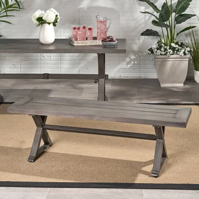 Lamphere Rectangle Aluminum Modern Dining Bench Dark Gray - Christopher Knight Home