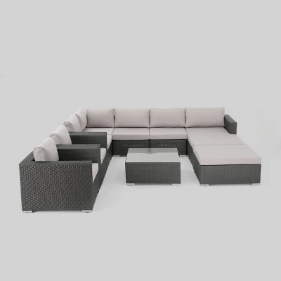 Santa Rosa 10pc Wicker Patio Sectional Sofa Set - Gray/Silver - Christopher Knight Home