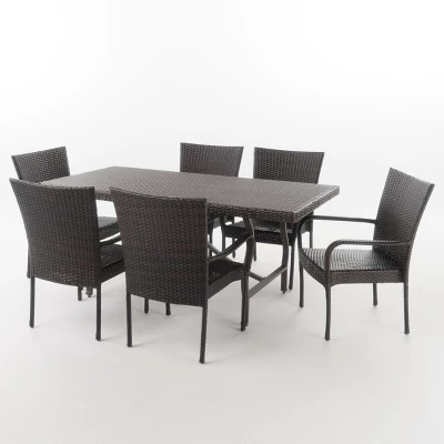 Warwick 7pc Wicker Dining Set - Brown - Christopher Knight Home