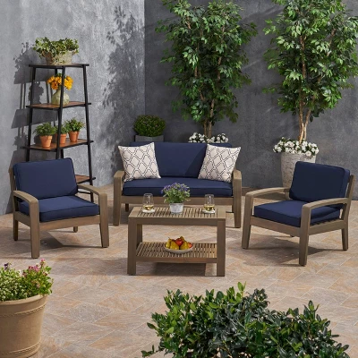 4pc Grenada Acacia Patio Chat Set with Sunbrella Cushions - Christopher Knight Home