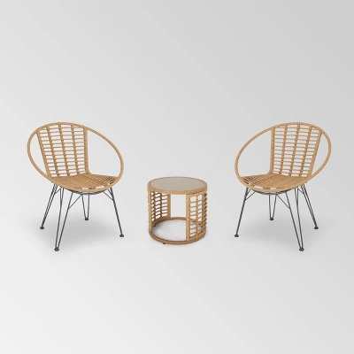 Perkins 3pc Wicker Modern Boho Chat Set - Light Brown - Christopher Knight Home