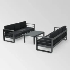 Cape Coral 3pc Metal Patio Sofa Set With Cushions - Gray/Dark Gray - Christopher Knight Home