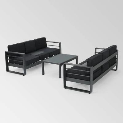 Cape Coral 3pc Metal Patio Sofa Set with Cushions - Gray/Dark Gray - Christopher Knight Home