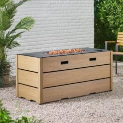 Archie Outdoor Rectangle Fire Pit - Brown - Christopher Knight Home