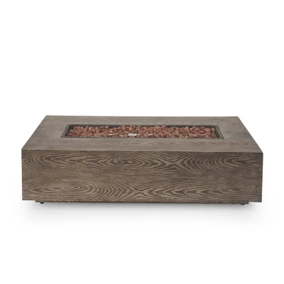 Aidan Outdoor 50000 BTU Iron Rectangular Fire Pit Wood Pattern Brown - Christopher Knight Home