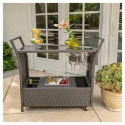 Bahama Wicker Bar Cart - Gray - Christopher Knight Home