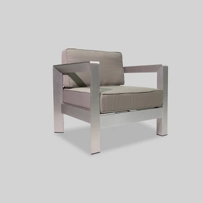 Amata 5pc Aluminum Chat Set with Fire Pit and Tank Holder - Silver/Khaki/Dark Gray - Christopher Knight Home