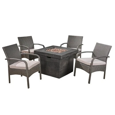 Christopher Knight Home Cordoba 5pc Iron Outdoor Patio Fire Pit Furniture Set