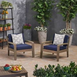 2pk Grenada Club Patio Chairs With Sunbrella Cushions Blue/Gray - Christopher Knight Home