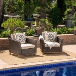 Glenwood 2pk Wicker Outdoor Patio Club Chair - Beige - Christopher Knight Home