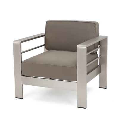 Cape Coral 5pc Aluminum and MGO Seating Set with Fire Table Khaki/Dark Gray - Christopher Knight Home