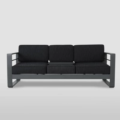 Cape Coral 3pc Metal Patio Sofa Set with Cushions - Gray/Dark Gray - Christopher Knight Home