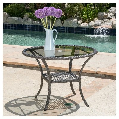 San Pico Round Wicker and Glass Table - Gray - Christopher Knight Home