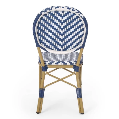 Picardy 3pc Outdoor Aluminum French Bistro Set - Navy/White/Bamboo - Christopher Knight Home