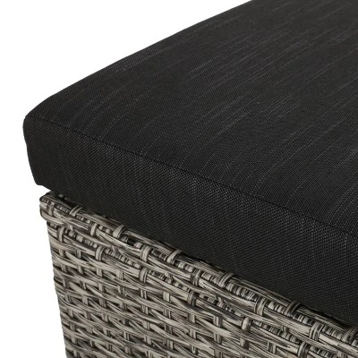 Puerta 2pk Outdoor Wicker Ottomans with Cushions - Black/Dark Gray - Christopher Knight Home