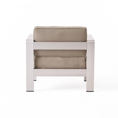 Cape Coral 5pc Outdoor 4 Seater Aluminum Chat Set with Fire Pit - Silver/Khaki - Christopher Knight Home