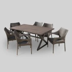 Grayson 7pc Aluminum And Wicker Dining Set - Brown - Christopher Knight Home