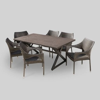 Grayson 7pc Aluminum and Wicker Dining Set - Brown - Christopher Knight Home