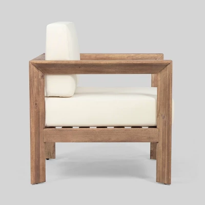 Genser 2pk Acacia Wood Club Chairs Brown/Beige - Christopher Knight Home