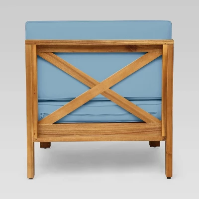 Brava 3pc Acacia Modular Loveseat and Table Set - Teak/Blue - Christopher Knight Home