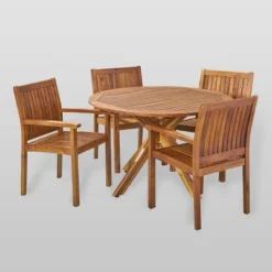 Karen 5pc Acacia Dining Set - Teak - Christopher Knight Home