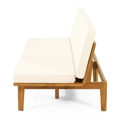 Jill Outdoor Acacia Wood Convertible Daybed with Cushions Teak/Beige - Christopher Knight Home