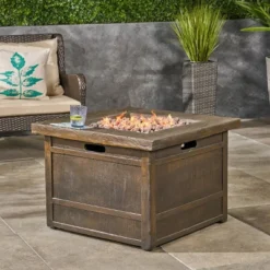 Landman Square 32" Lightweight Concrete Gas Fire Pit - Natural - Christopher Knight Home